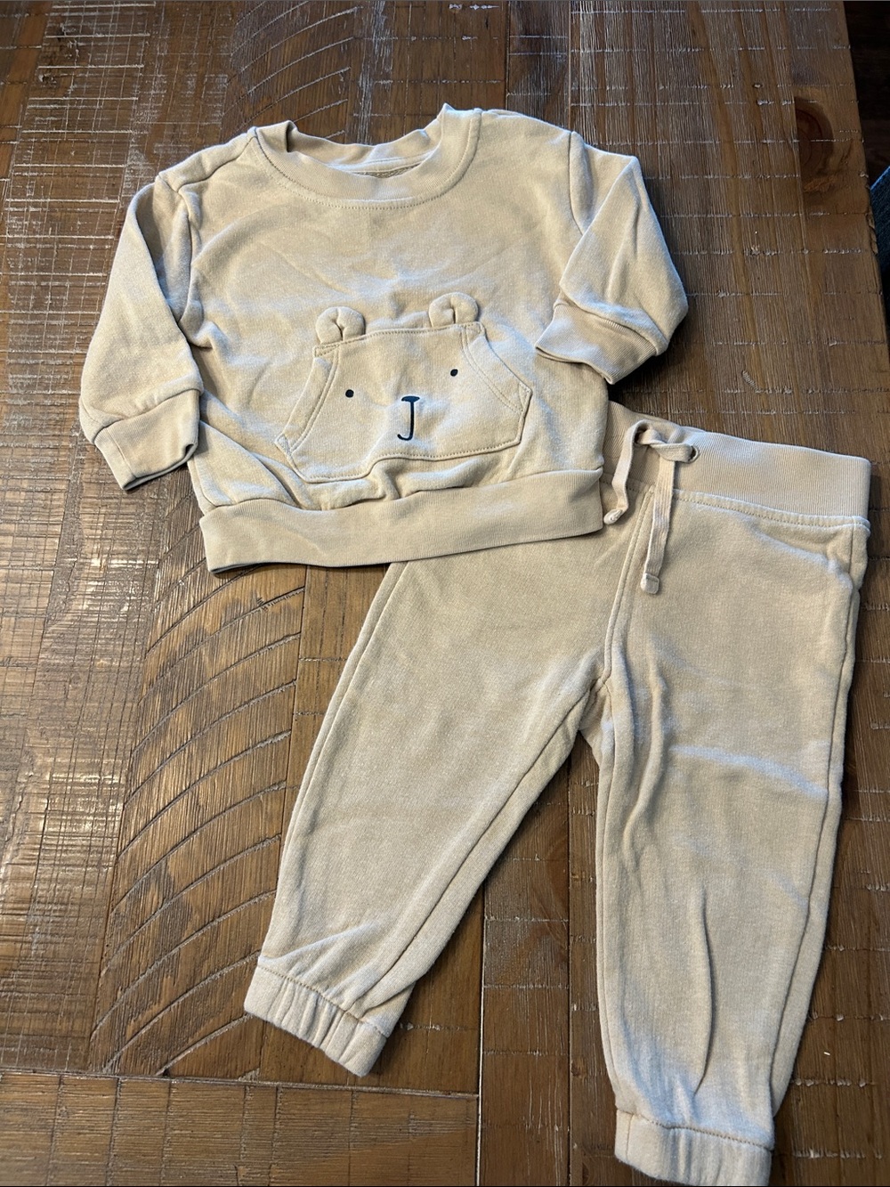 GAP Beige Bear Pocket Sweatshirt & Jogger Set